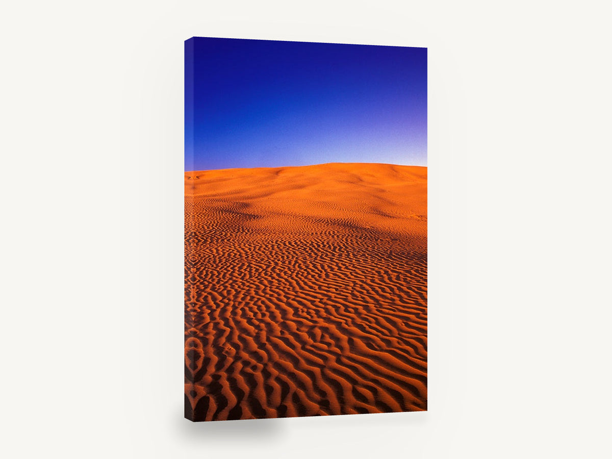 Rippled Dune Dusk, orange desert sand dune photograph, landscape canvas wall art print ready to hang
