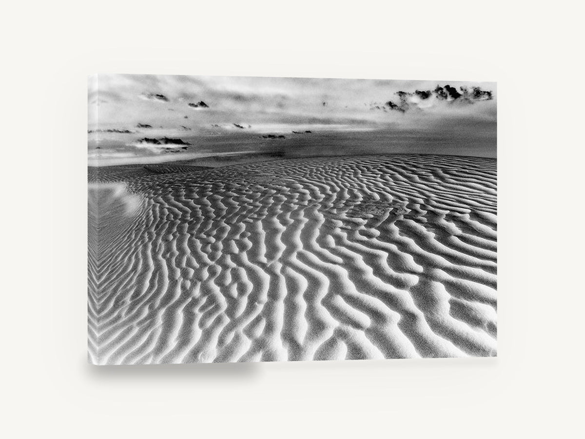 Rippled Dune Light, black and white sand dune photograph, landscape canvas wall art print ready to hang