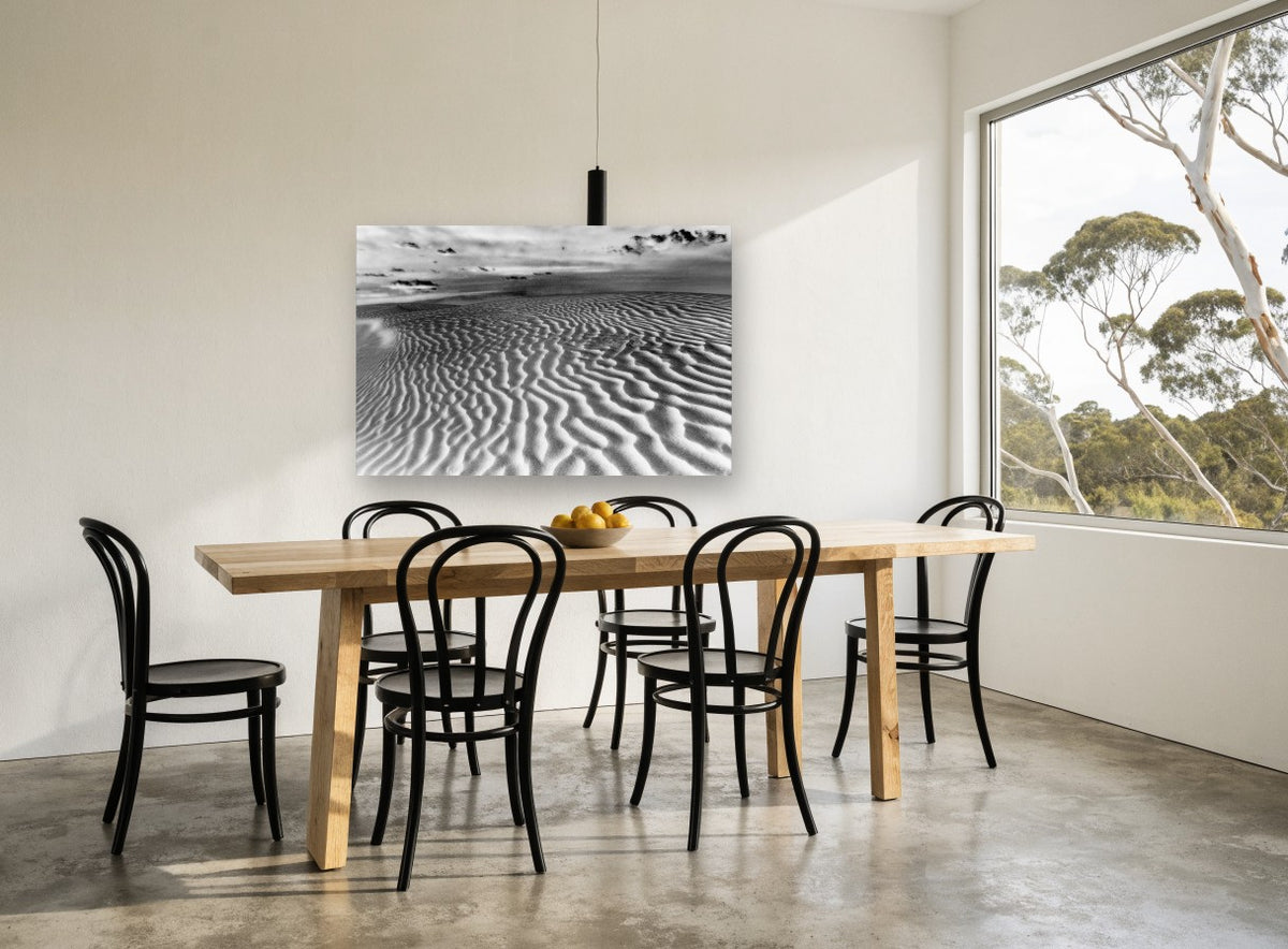 Rippled Dune Light landscape canvas print on the wall of a dining room