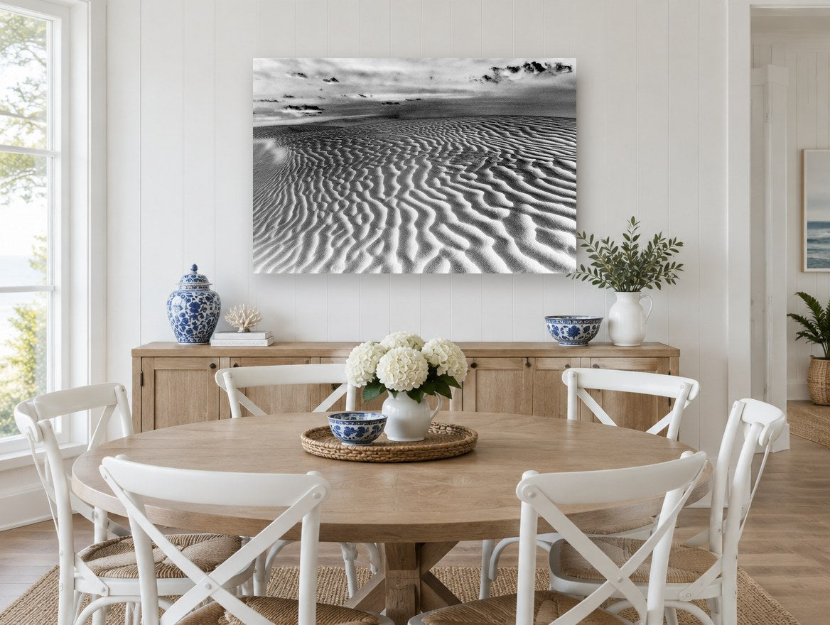 Rippled Dune Light landscape canvas print on the wall of a Hamptons dining room