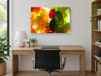 Backlit Autumn Leaves floral canvas print on the wall of a study