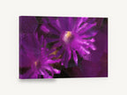 Purple Blooms Through Glass, purple flowers through textured glass, floral canvas wall art print ready to hang