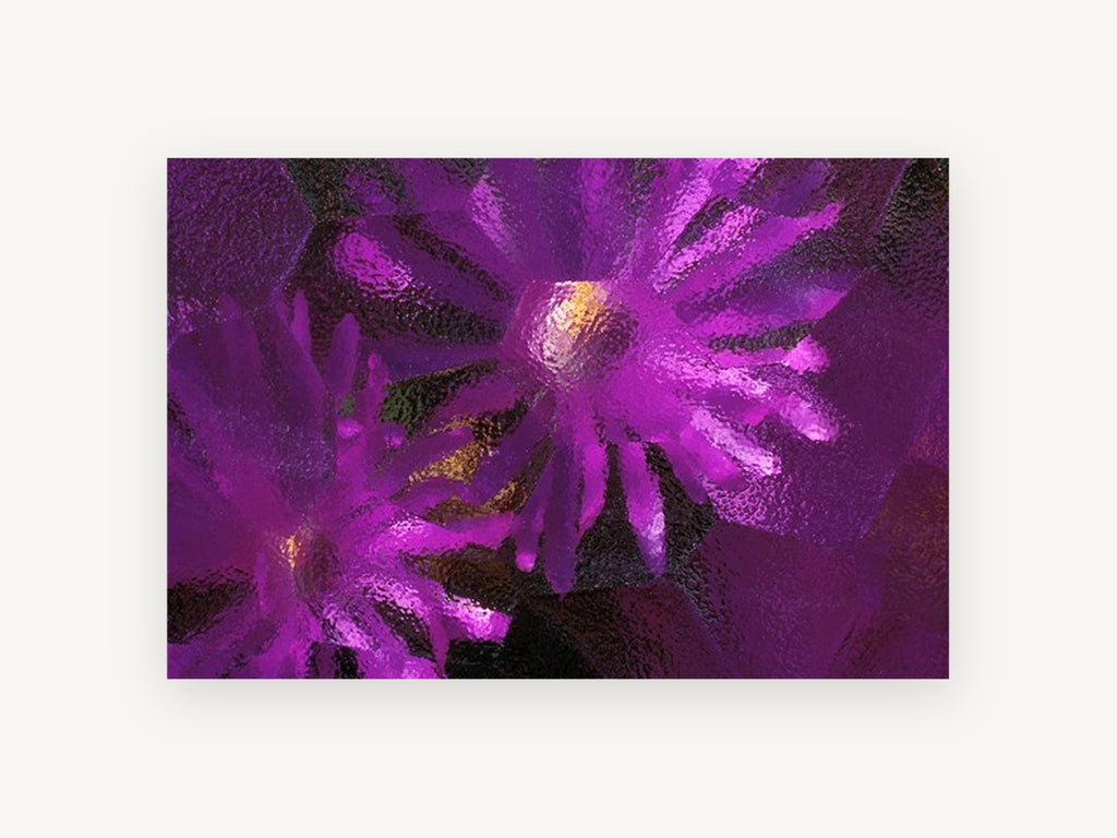 Purple Blooms Through Glass, floral canvas wall art print, front view