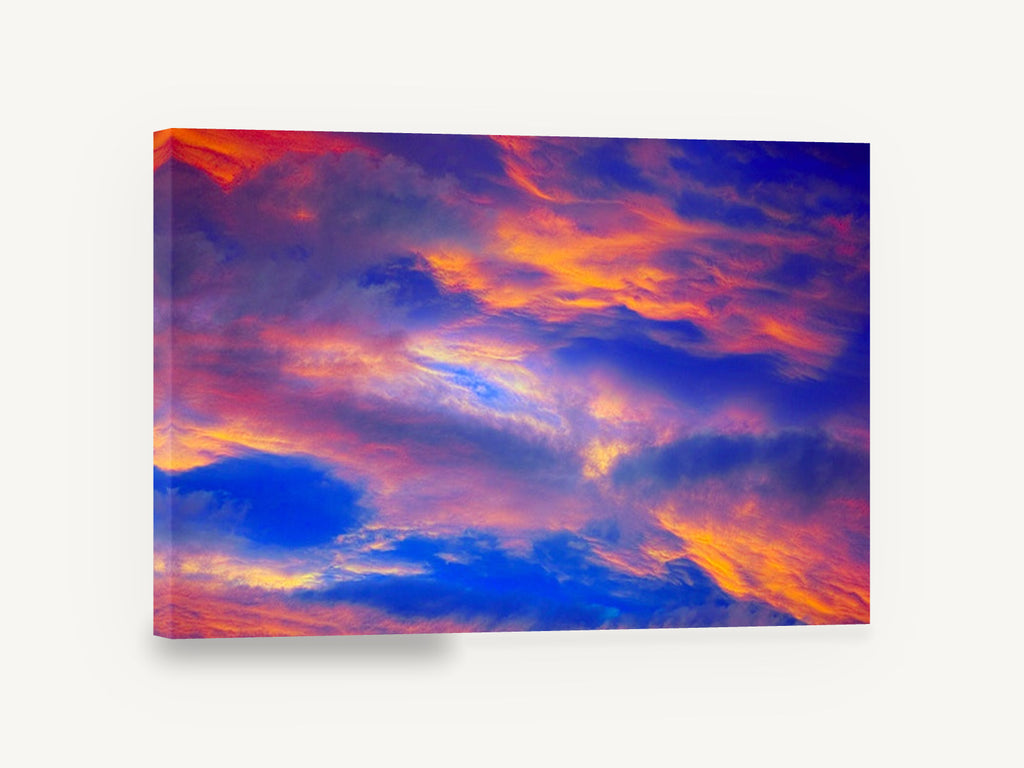 Ember Sky Drift, fiery sunset cloudscape photograph, landscape canvas wall art print ready to hang