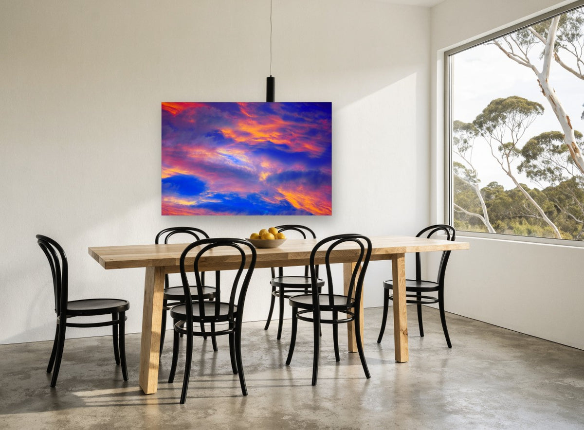 Ember Sky Drift landscape canvas print on the wall of a dining room