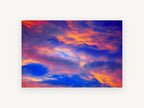 Ember Sky Drift, fiery sunset cloudscape photograph, landscape canvas wall art print, front view