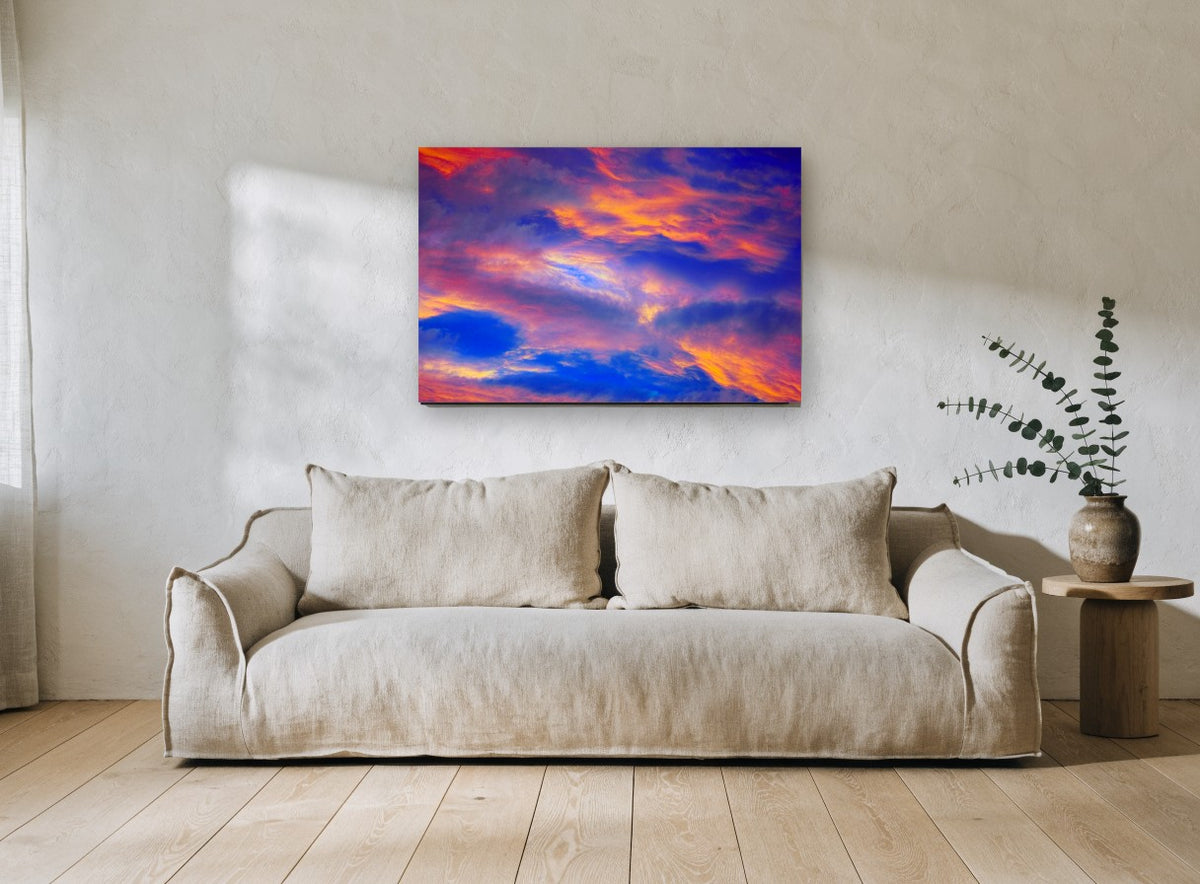 Ember Sky Drift landscape canvas print on the wall of a living room