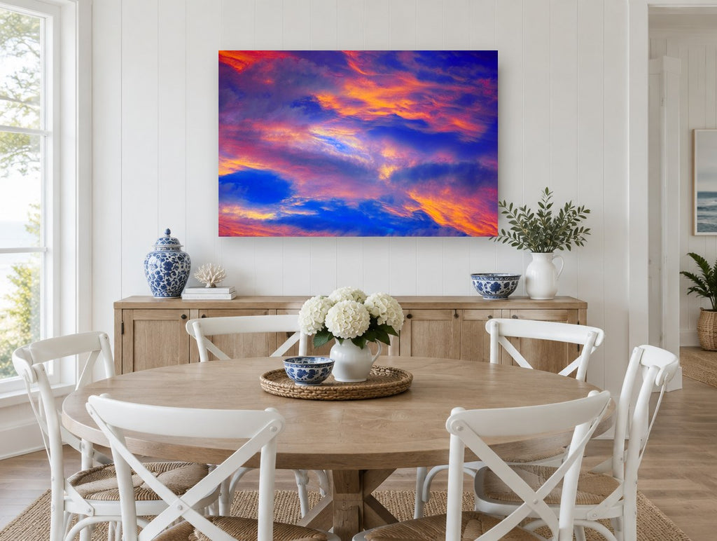Ember Sky Drift landscape canvas print on the wall of a Hamptons dining room