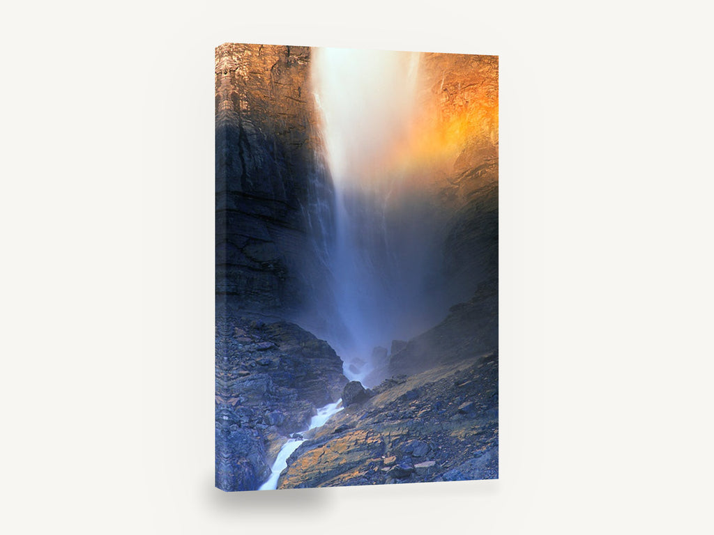 Rainbow Mist Falls, waterfall mist cliff photograph, landscape canvas wall art print ready to hang
