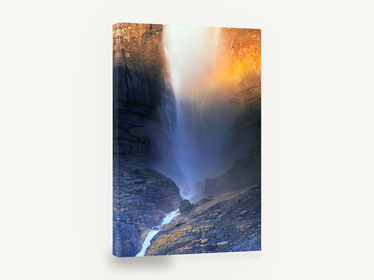 Rainbow Mist Falls, waterfall mist cliff photograph, landscape canvas wall art print ready to hang