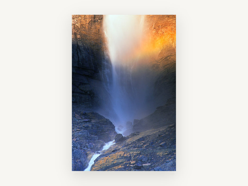 Rainbow Mist Falls, waterfall mist cliff photograph, landscape canvas wall art print, front view