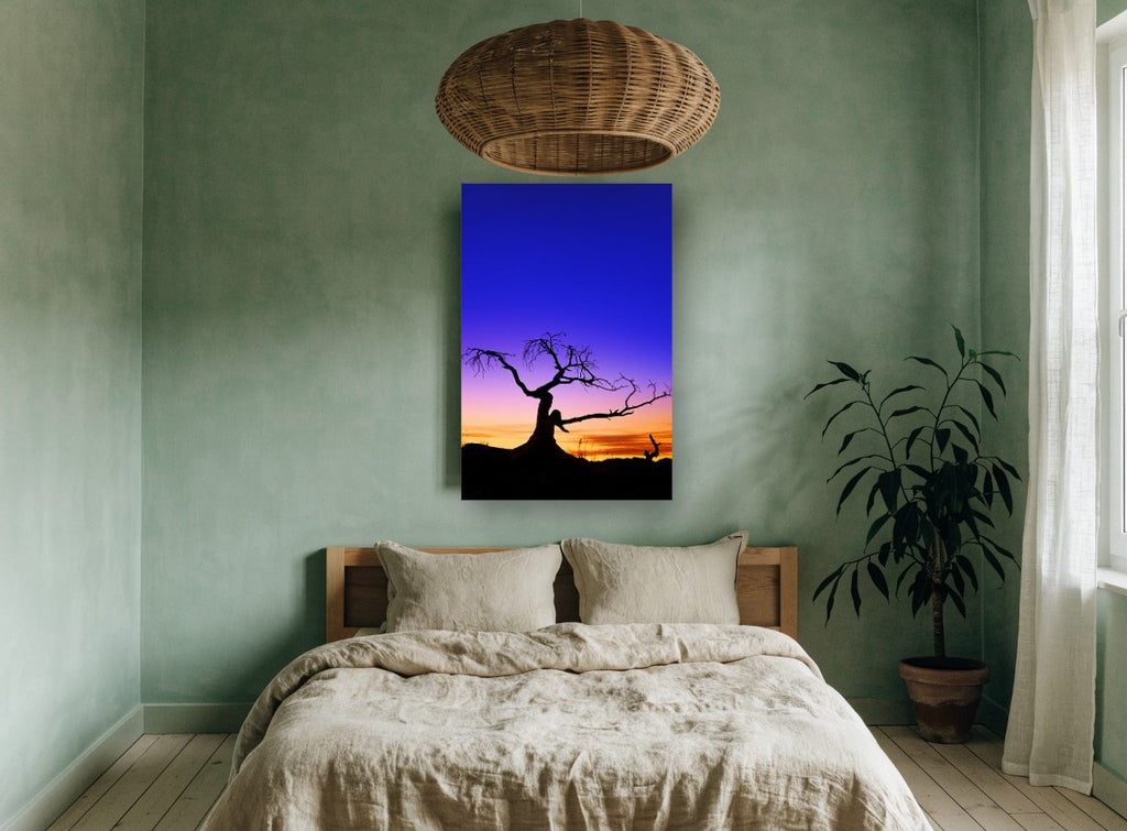 Twilight Silhouette Tree landscape canvas print on the wall of a bedroom