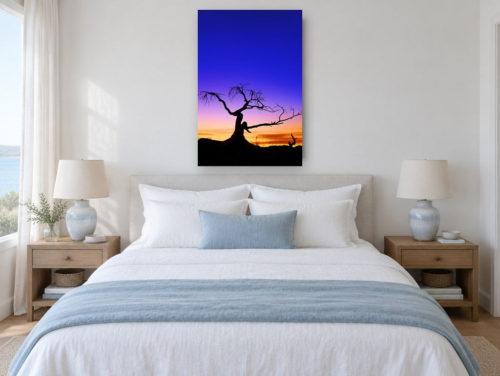 Twilight Silhouette Tree landscape canvas print on the wall of a bedroom