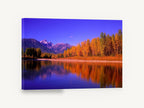 Autumn Poplars Mirror, autumn trees mountain river photograph, landscape canvas wall art print ready to hang