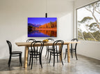 Autumn Poplars Mirror landscape canvas print on the wall of a dining room