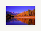 Autumn Poplars Mirror, autumn trees mountain river photograph, landscape canvas wall art print, front view
