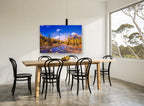 Golden Larch Creek landscape canvas print on the wall of a dining room