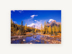 Golden Larch Creek, autumn larch mountain creek photograph, landscape canvas wall art print, front view