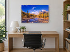 Golden Larch Creek landscape canvas print on the wall of a study