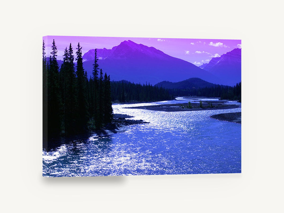 Violet River Valley, purple mountain river photograph, landscape canvas wall art print ready to hang