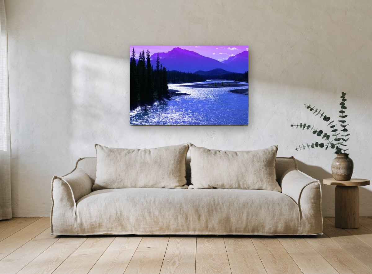 Violet River Valley landscape canvas print on the wall of a living room