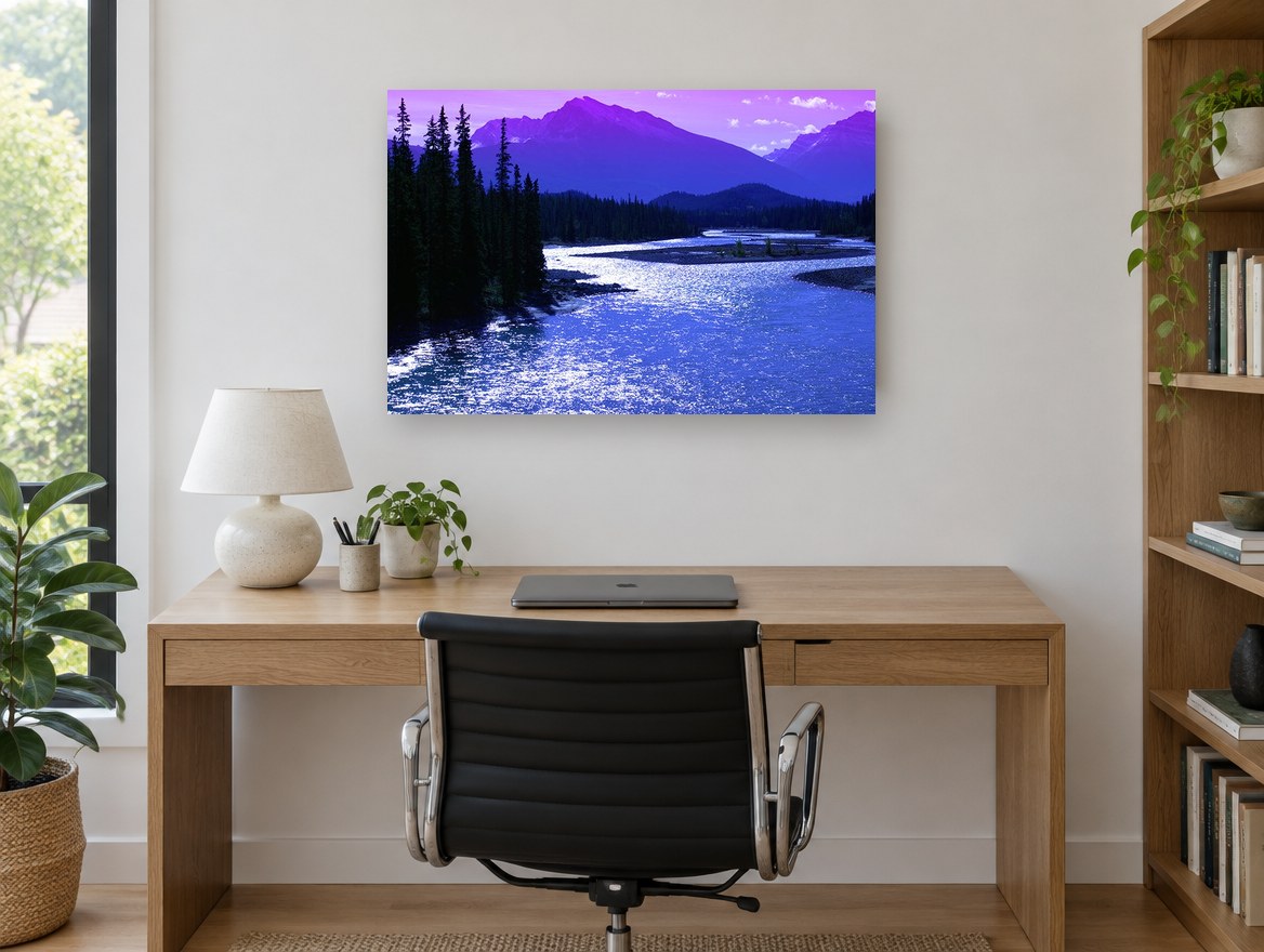 Violet River Valley landscape canvas print on the wall of a study