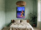 Lit Spruce at Dusk landscape canvas print on the wall of a bedroom