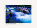 Blue Cascade Boulders, blue river cascade rocks photograph, landscape canvas wall art print ready to hang