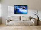 Blue Cascade Boulders landscape canvas print on the wall of a living room