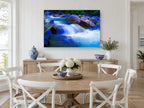 Blue Cascade Boulders landscape canvas print on the wall of a Hamptons dining room