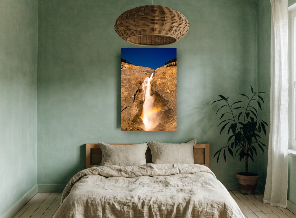 Rainbow Falls Cliff landscape canvas print on the wall of a bedroom