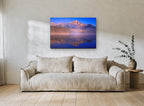 Dawn Mist Mirror landscape canvas print on the wall of a living room