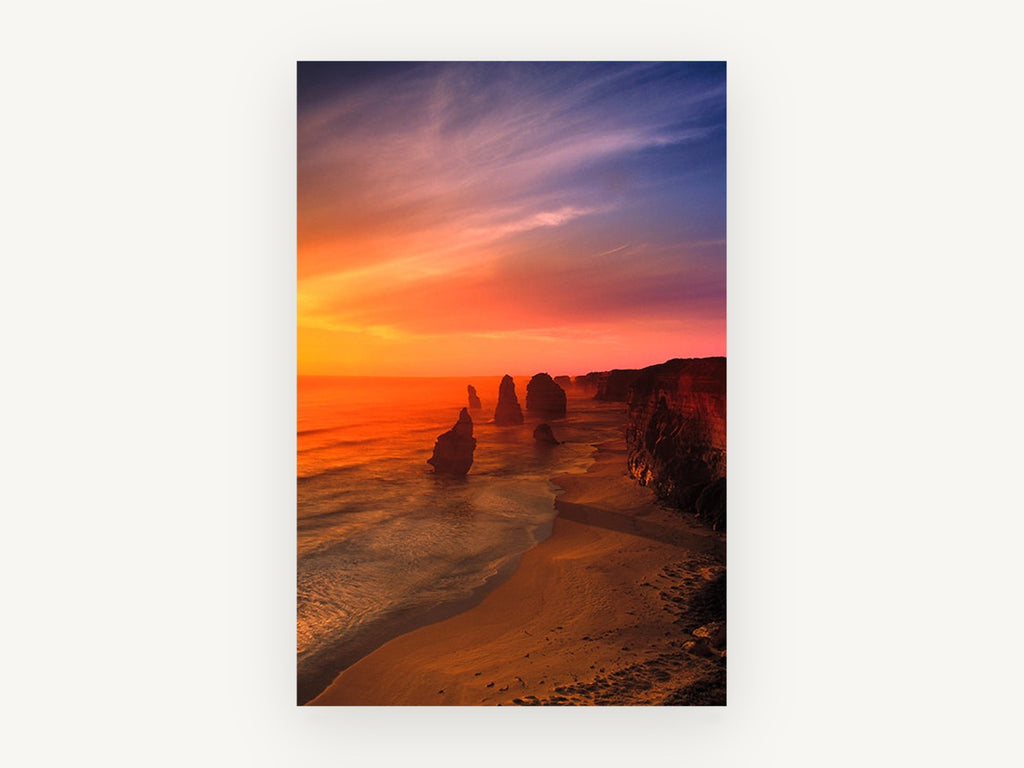 Ember Sky Sea Stacks, coastal canvas wall art print, front view