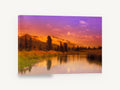 Violet Dusk Ridge, sunset mountain river reflection photograph, landscape canvas wall art print ready to hang
