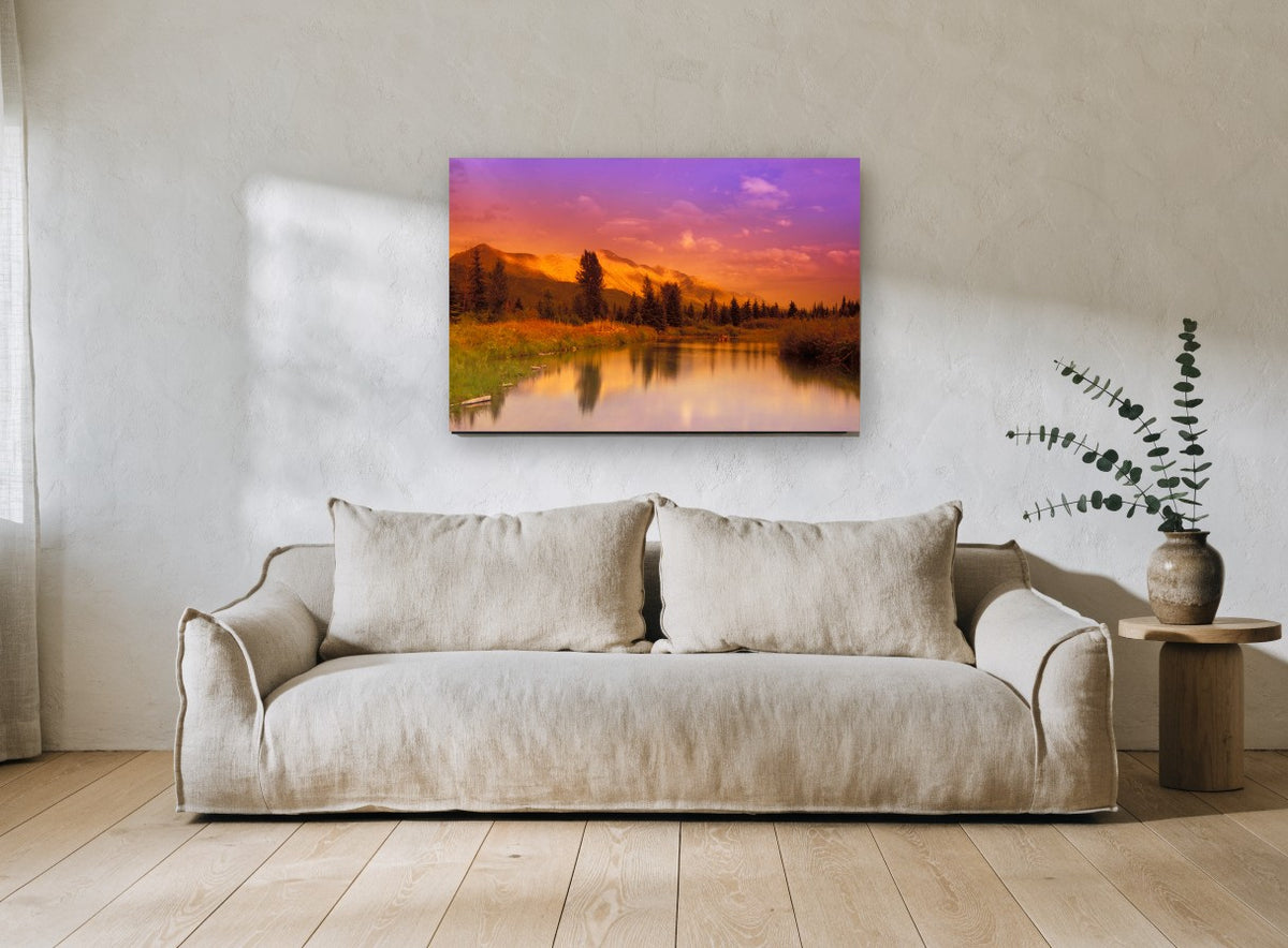 Violet Dusk Ridge landscape canvas print on the wall of a living room