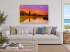 Violet Dusk Ridge landscape canvas print on the wall of a beach house living room