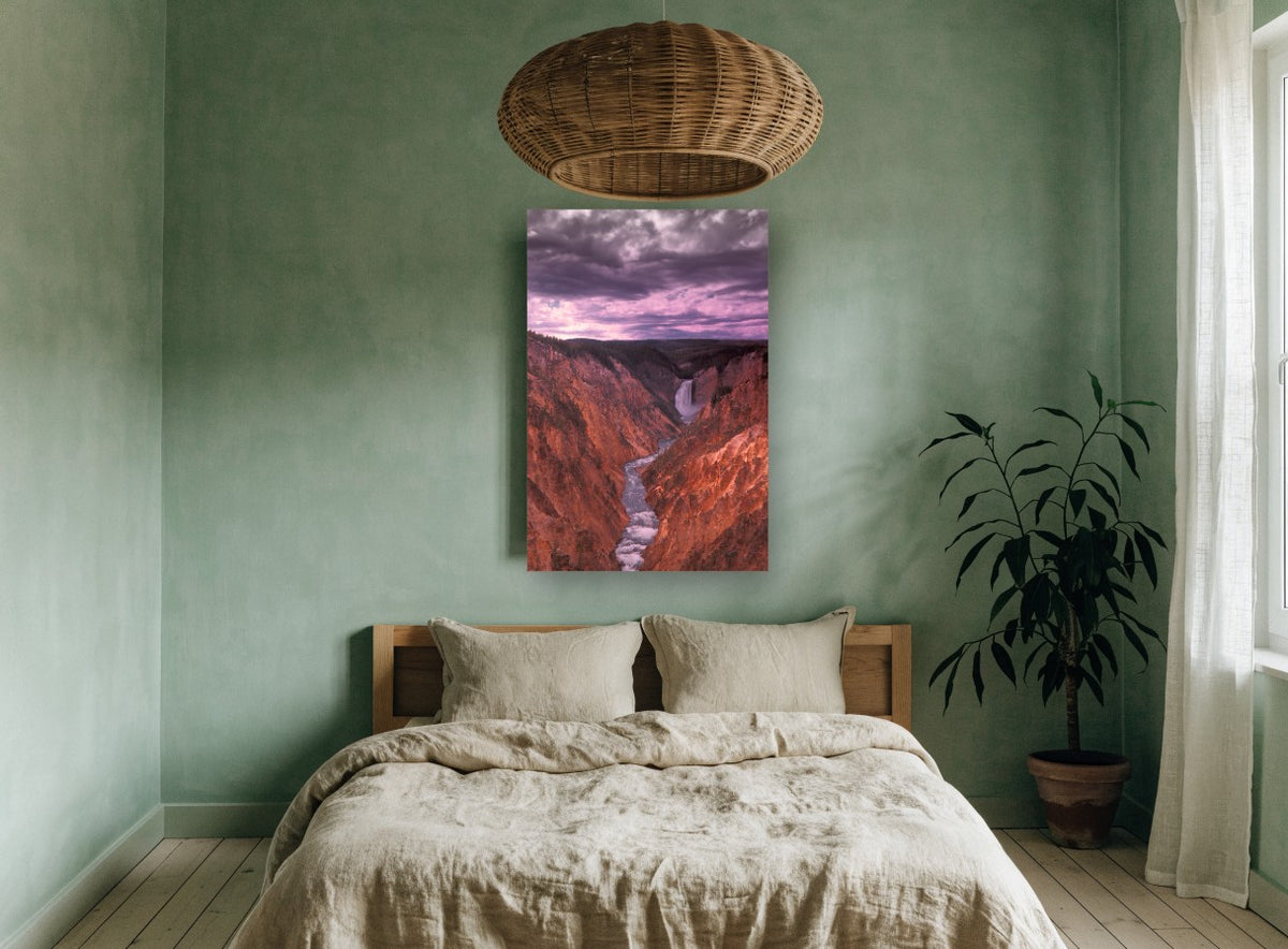 Canyon Falls at Dusk landscape canvas print on the wall of a bedroom