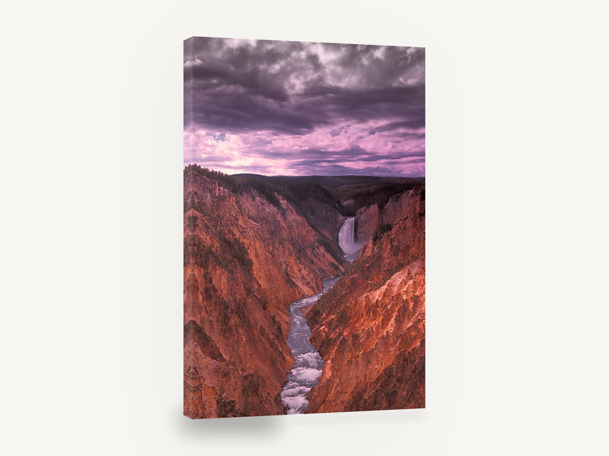 Canyon Falls at Dusk, canyon waterfall purple sky photograph, landscape canvas wall art print ready to hang