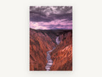 Canyon Falls at Dusk, canyon waterfall purple sky photograph, landscape canvas wall art print, front view