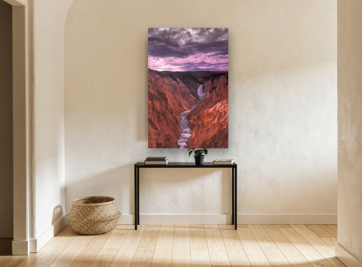 Canyon Falls at Dusk landscape canvas print on the wall of a hallway