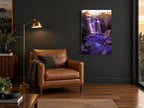 Violet Falls Pool landscape canvas print on the wall of a charcoal living room