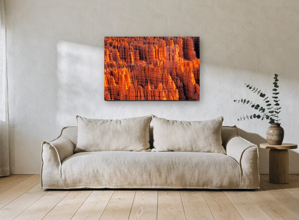 Glowing Hoodoo Amphitheatre landscape canvas print on the wall of a living room