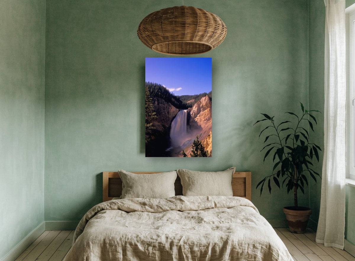 Golden Gorge Cascade landscape canvas print on the wall of a bedroom