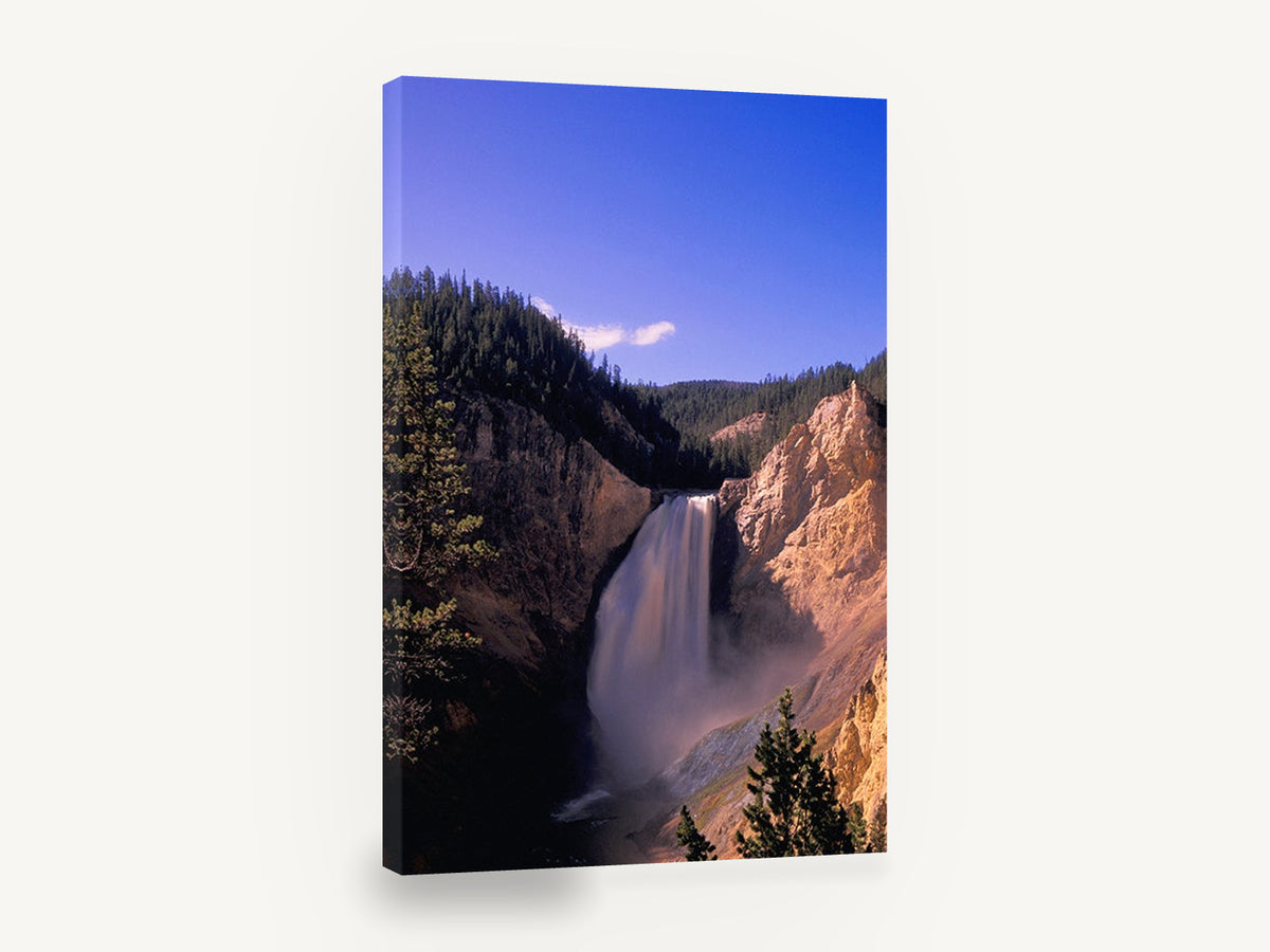 Golden Gorge Cascade, waterfall canyon pine forest photograph, landscape canvas wall art print ready to hang