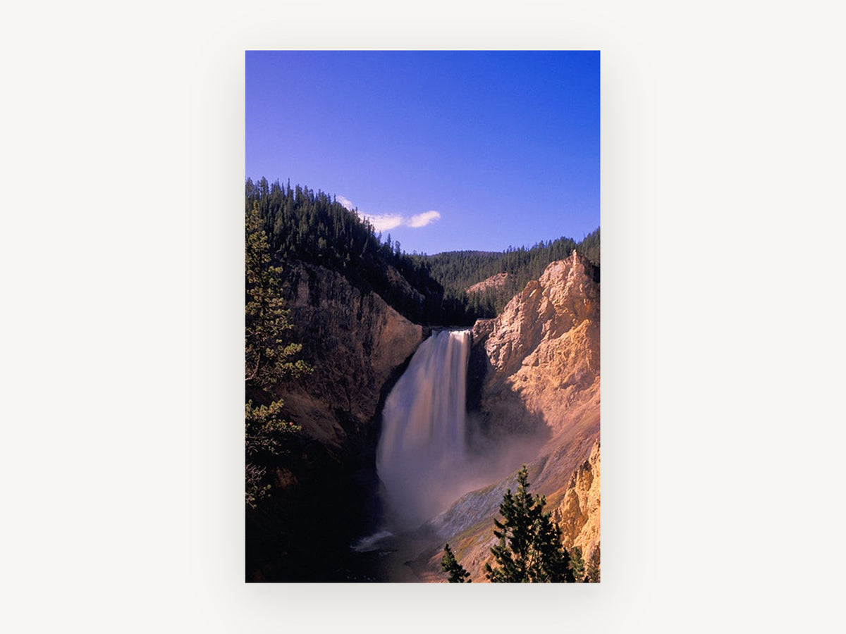 Golden Gorge Cascade, waterfall canyon pine forest photograph, landscape canvas wall art print, front view