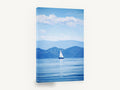 Blue Hour Sailboat, sailboat on calm blue lake photograph, landscape canvas wall art print ready to hang