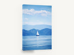 Blue Hour Sailboat, sailboat on calm blue lake photograph, landscape canvas wall art print ready to hang