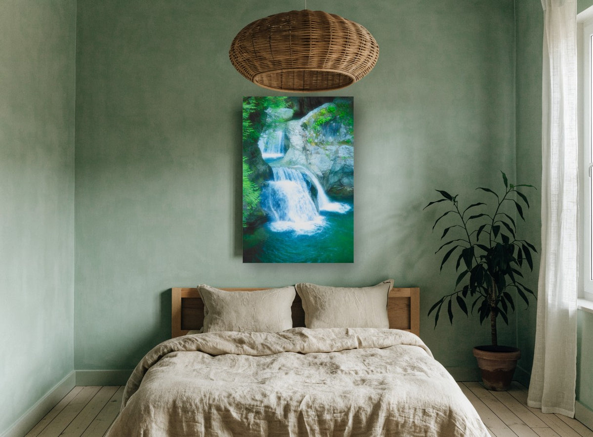 Twin Falls Pool landscape canvas print on the wall of a bedroom