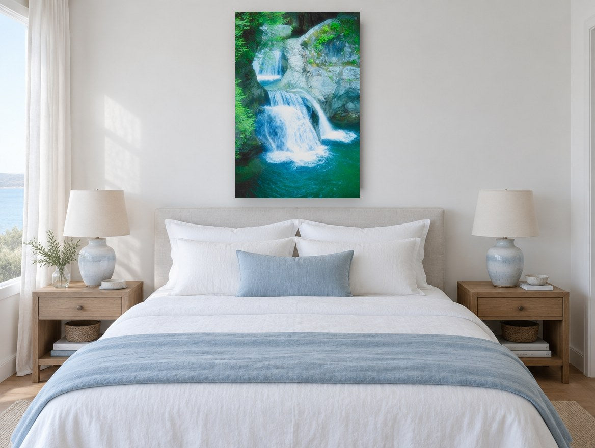 Twin Falls Pool landscape canvas print on the wall of a bedroom