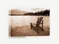 Lakeside Chair Sepia, sepia lakeside chair mountain photograph, landscape canvas wall art print ready to hang